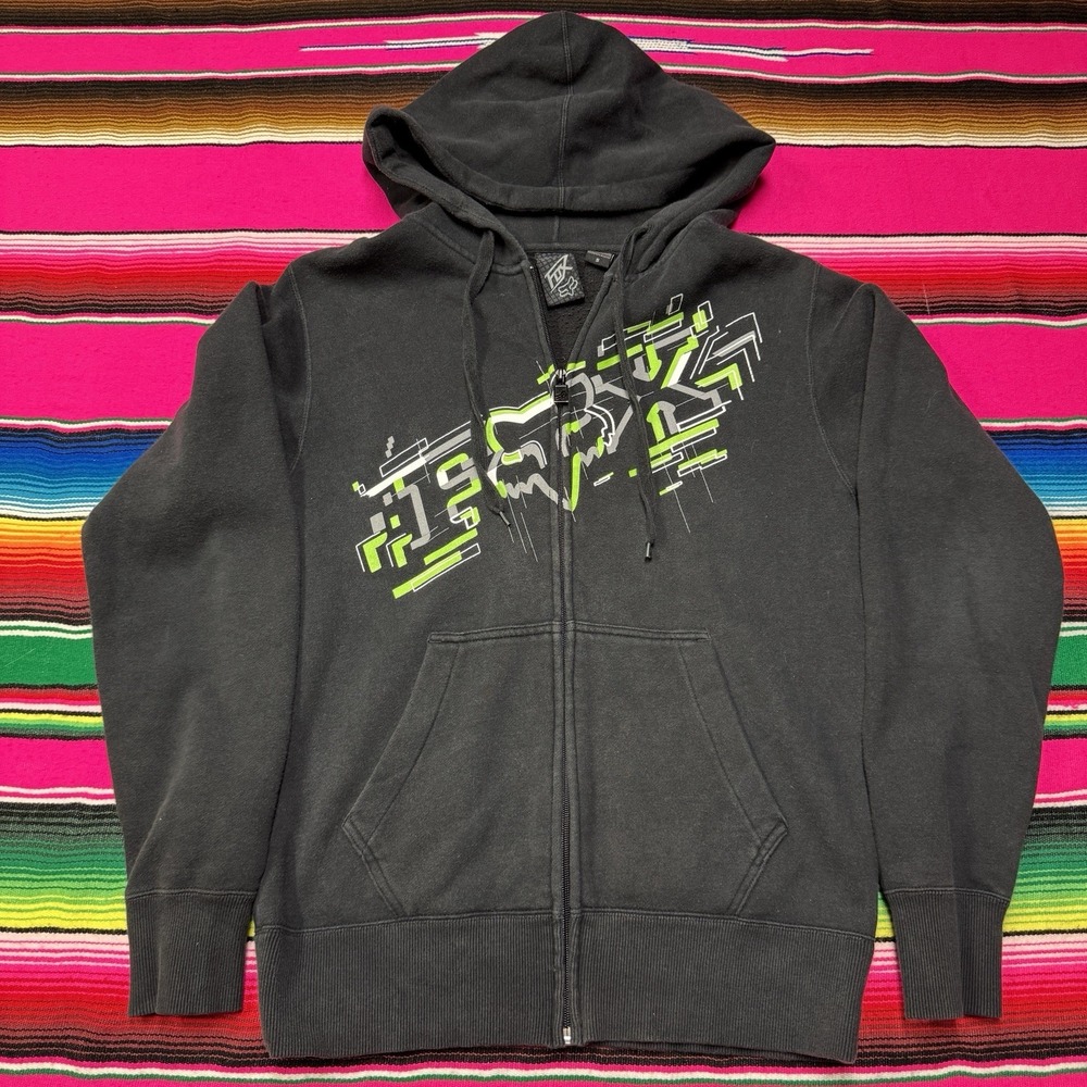 VTG Fox Racing Hoodie Men S Full Zip Up Sweater Skater Surf Y2K 00s Mall Goth